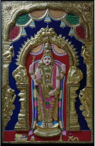 3D Thanjavur Painting of God Thiruchendur Murugan (Subramaniya Swamy)- Embossed Work