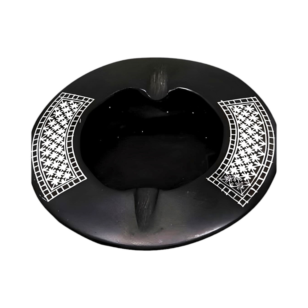 Bidriware Handcrafted Black Metal Round Ashtray Decorative Showpiece - 0