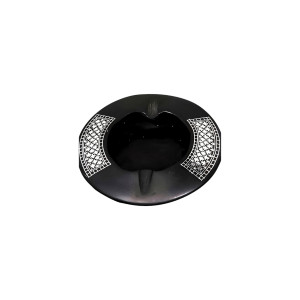 Bidriware Handcrafted Black Metal Round Ashtray Decorative Showpiece