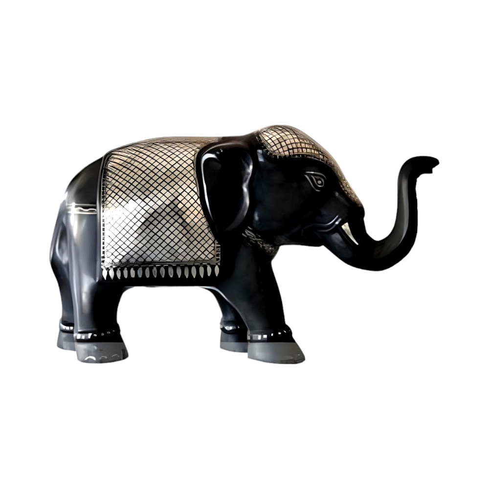 Bidriware Handcrafted Black Metal Silver Work Elephant Decorative Showpiece - 0