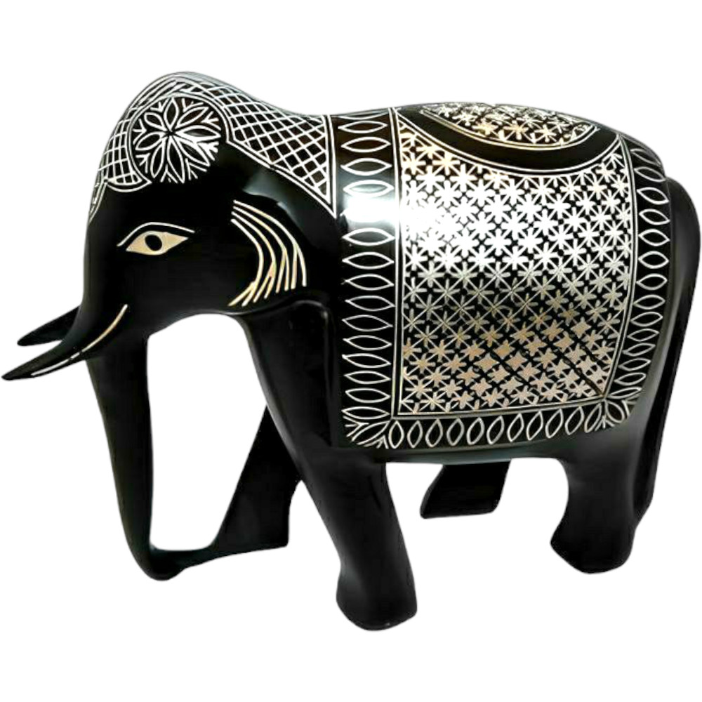 Handcrafted Bidriware Black Metal Silver Elephant Decorative Showpiece - 0