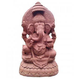 Ancient Artwork Of Konark Pink Stone Carving Of Lord Ganesha