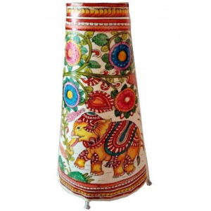 Andhra Pradesh Leather Puppetry Floral Elephant Decorative Showpiece Lamp