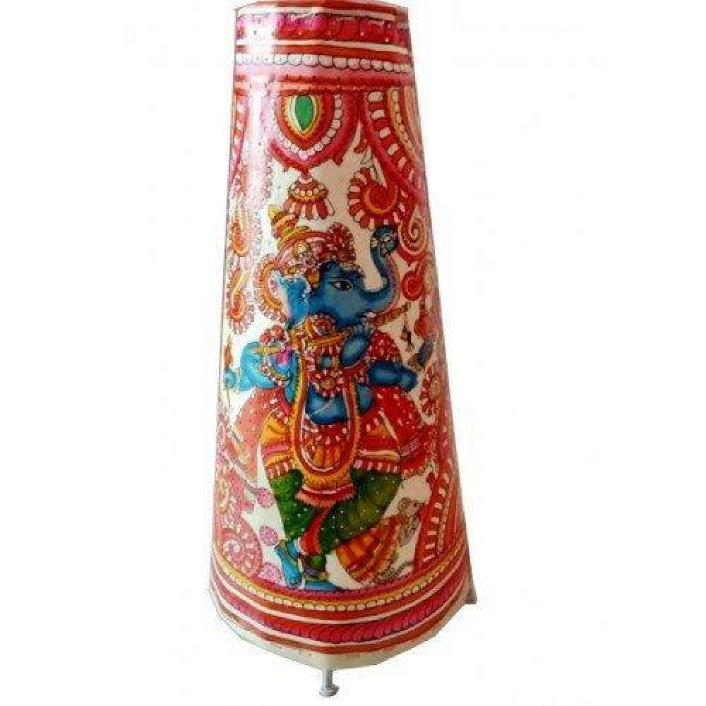 Andhra Pradesh Leather Puppetry Floral Ganesha With Flute Decorative Showpiece Lamp