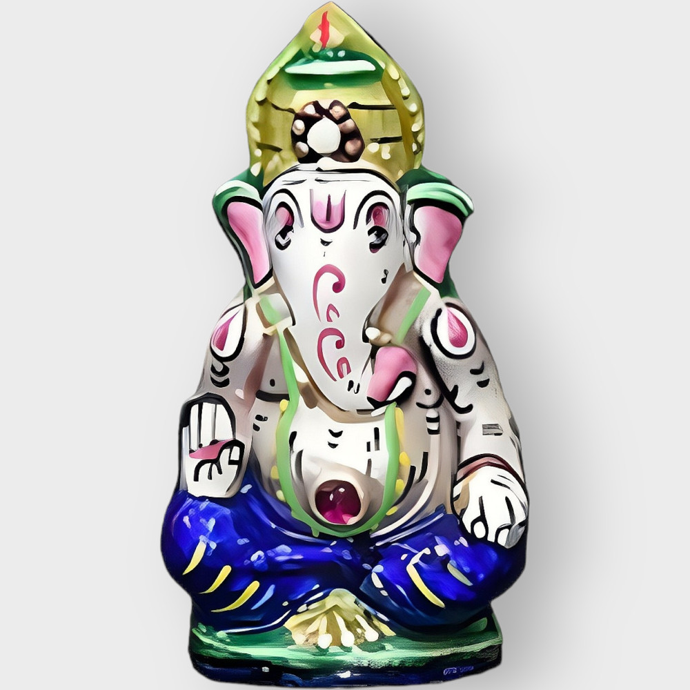 Ashirwad Pose Silver Ganesha Meenakari Craft - 0