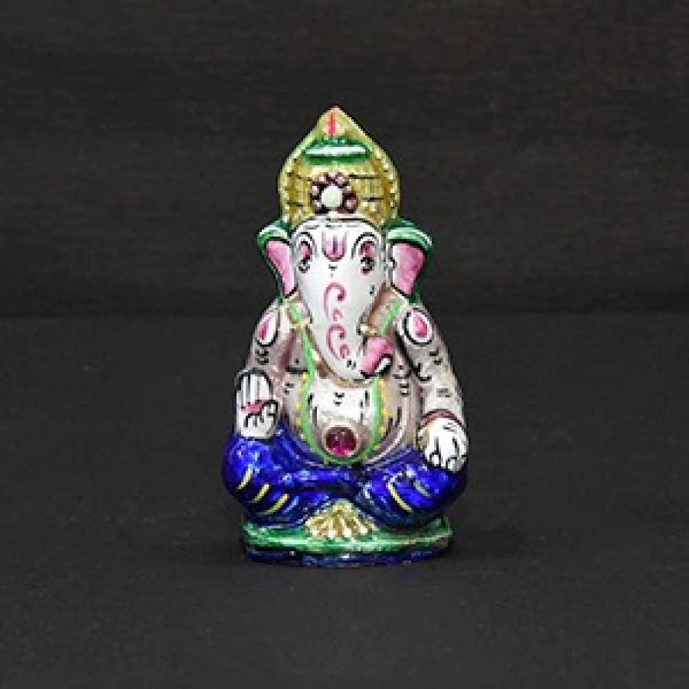 Ashirwad Pose Silver Ganesha Meenakari Craft - 1