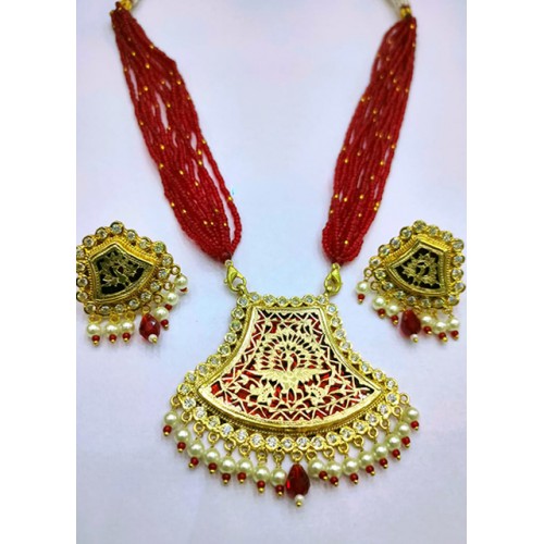 Authentic Handicraft Thewa Art Gold Work Jewellery Of Peacock Design In Red & Golden Colour