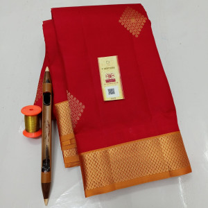 Authentic Kancheepuram Korvai Traditional Pure Silk Sarees With Silkmark Tag - Red Colour with Golden Border