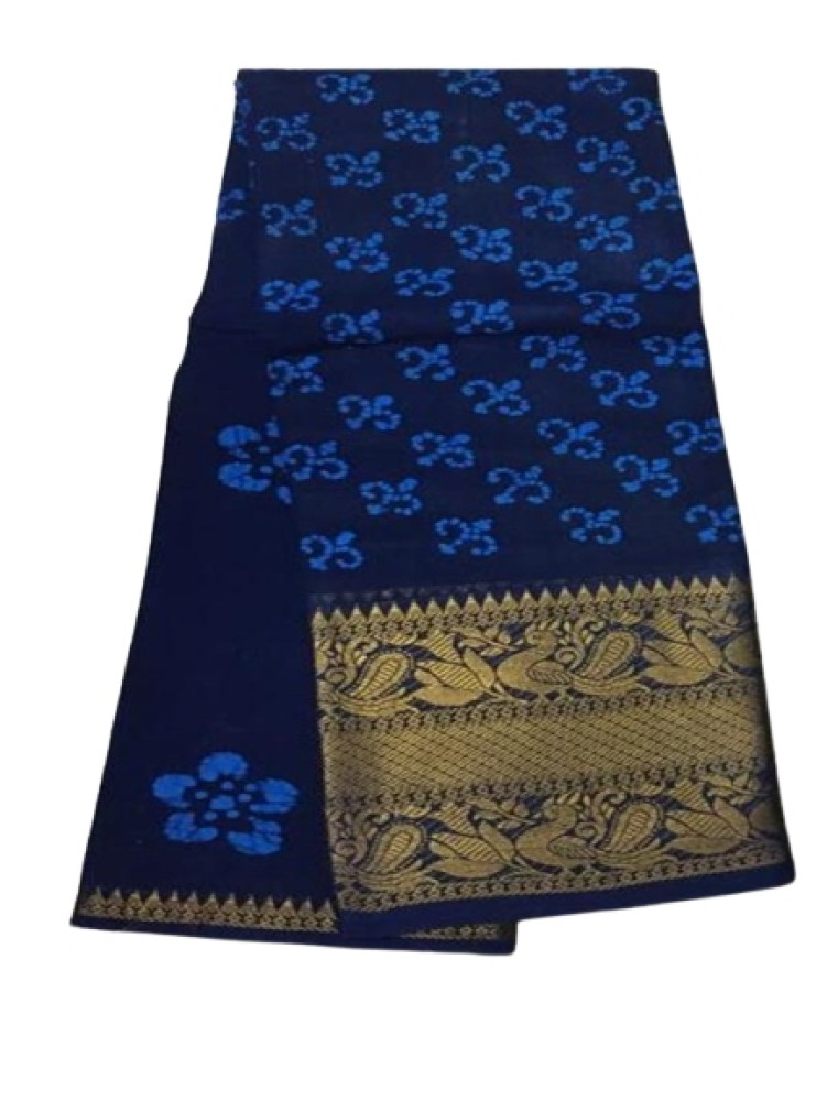 Authentic Madurai Sungudi Saree Blue Themed With Classical Floral Design