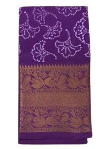 Authentic Madurai Sungudi Saree Violet Themed With Classical Floral Design