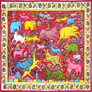 Authentic Traditional Coloured Animals Themed Kalamkari Painting