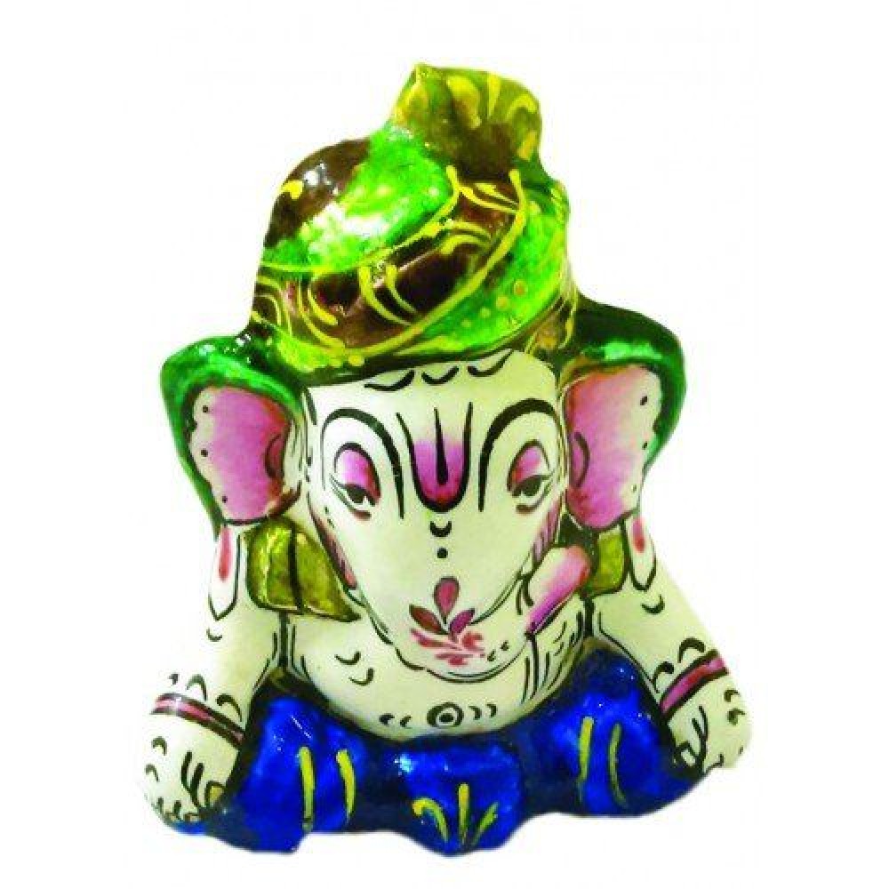 Banaras Gulabi Meenakari Craft Lord Ganesha Sitting Statue - 1