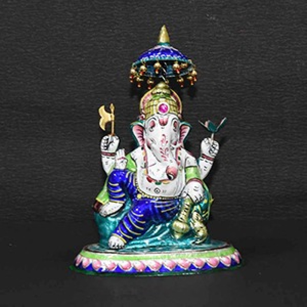 Banaras Gulabi Meenakari Craft Sitting Ganesha - 1