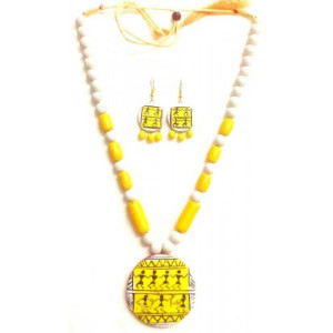 Yellow Bankura Panchmura Terracotta Craft Necklace Jewellery Set