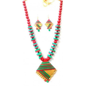 Multi-color Bankura Panchmura Terracotta Craft Necklace Jewellery Set