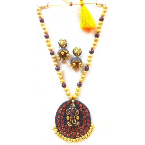 Ganesh Idol Bankura Panchmura Terracotta Craft Necklace Jewellery Set