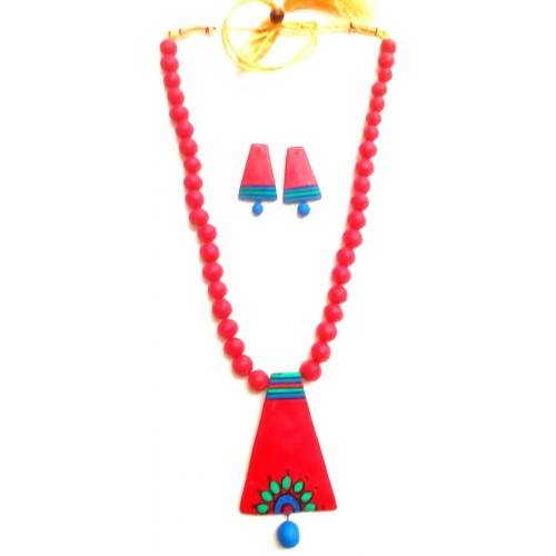 Red Bankura Panchmura Terracotta Craft Necklace Jewellery Set