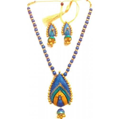 Peacock Design Bankura Panchmura Terracotta Craft Necklace Jewellery Set