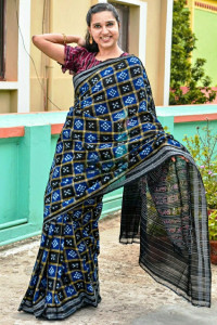 Beautiful Blue & Black Geometrical Prints Kotpad Saree