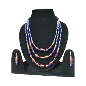 Beautiful Blue & Pink Glass Beads 3 Line Necklace Set
