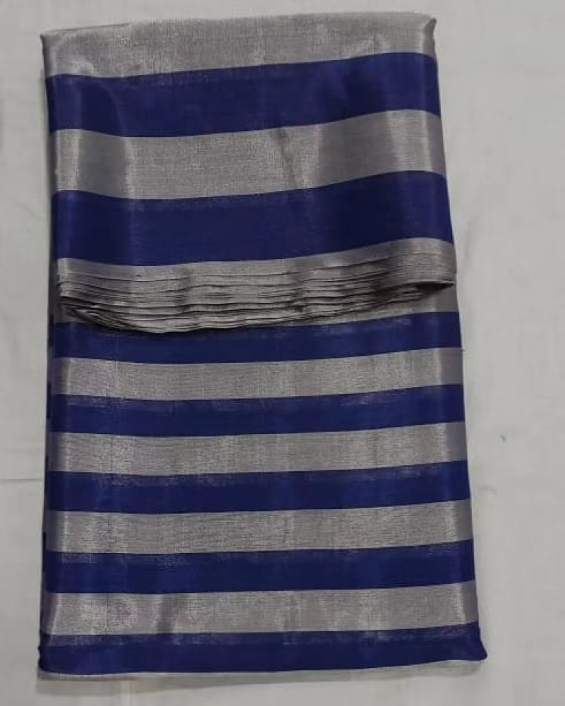 Beautiful Blue & Silver Stripes Chanderi Tissue saree - 2