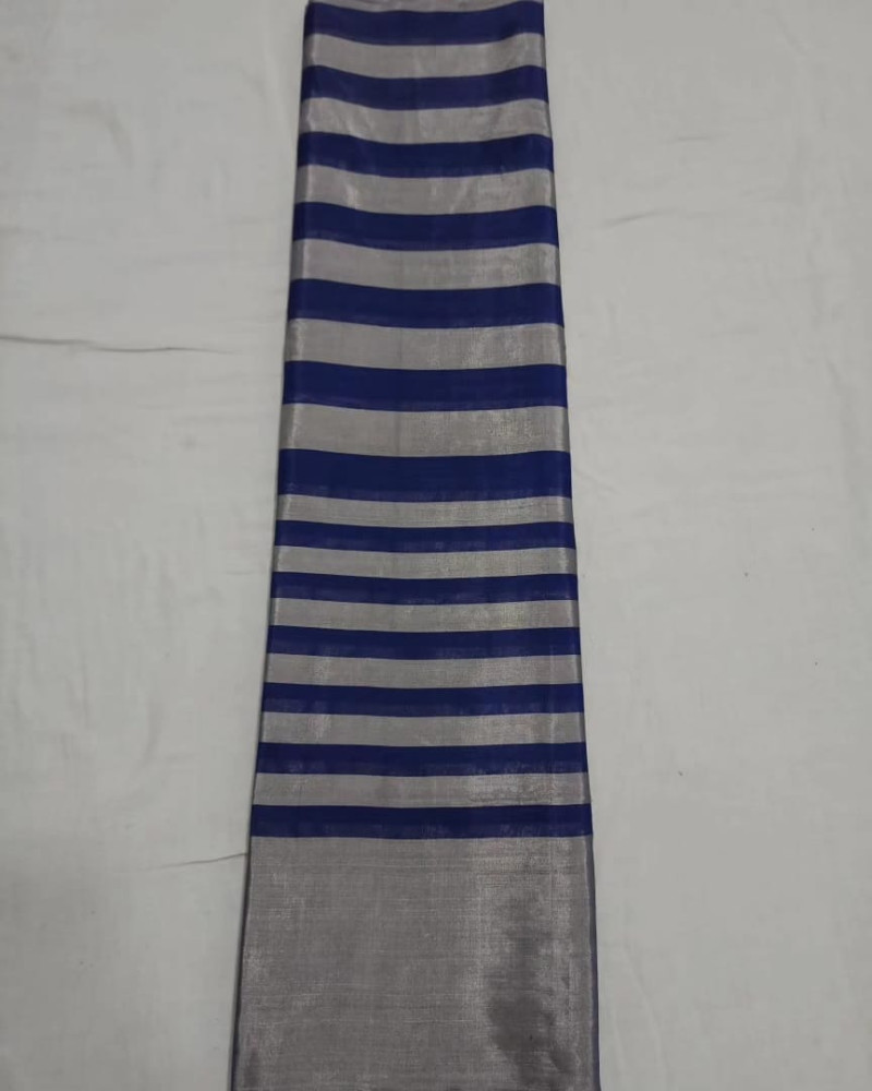 Beautiful Blue & Silver Stripes Chanderi Tissue saree - 3