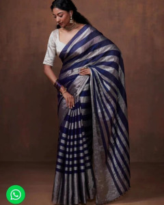 Beautiful Blue & Silver Stripes Chanderi Tissue saree