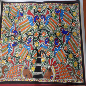 Beautiful Cluster Of Peacocks Madhubani Painting