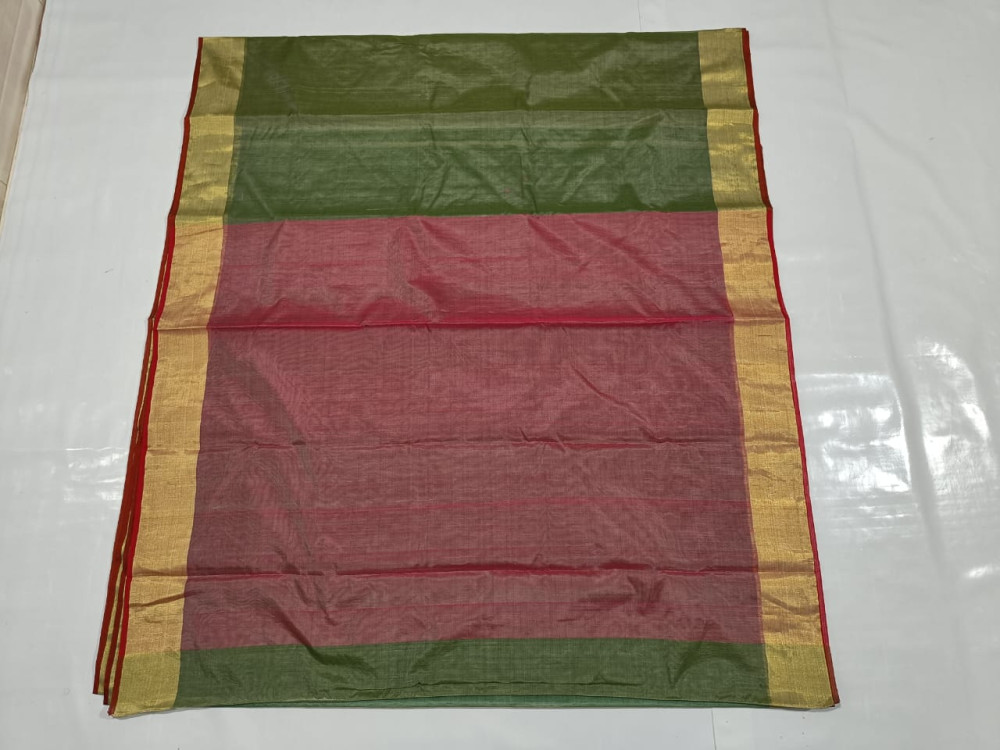 Beautiful Green & Magenta Chanderi Tissue Saree - 2