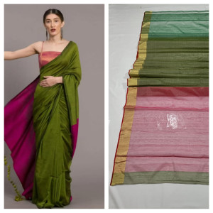 Beautiful Green & Magenta Chanderi Tissue Saree