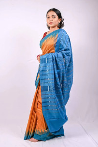 Beautiful Orange & Blue Gopalpur Tussar Saree
