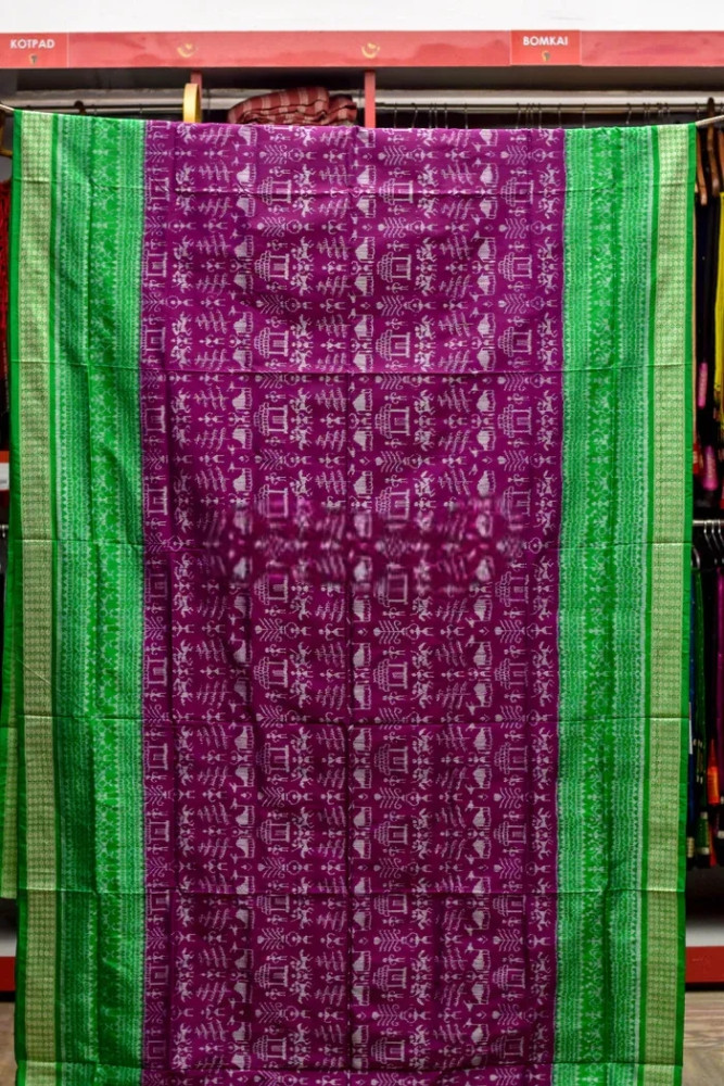 Beautiful Purple & Green Sambalpuri Silk Saree - 0