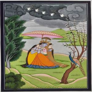 Beautiful Radha Krishna Under Umbrella (10x14inch)