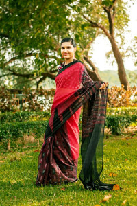 Beautiful Red & Black Prints Berhampur Saree