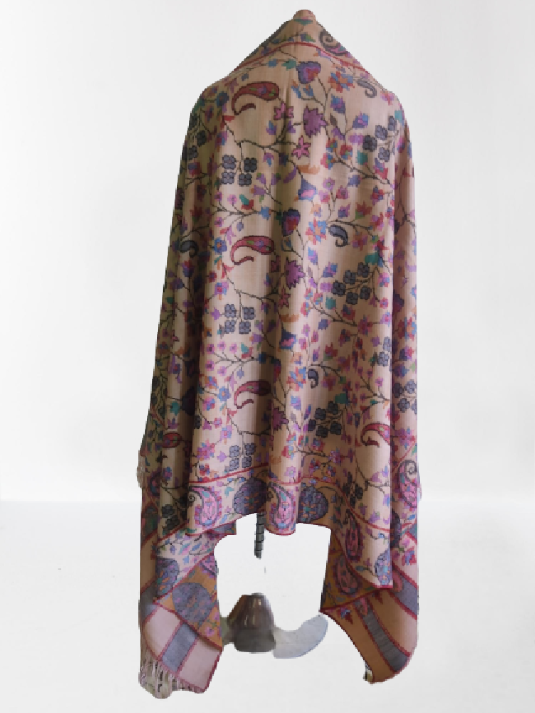 Beige With Multicolour Floral Design Kani Shawl - 0