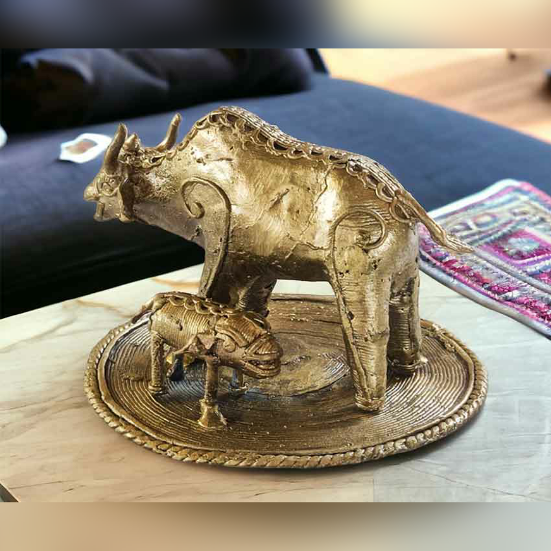 Bengal Dokra Brass Cow Family - 2