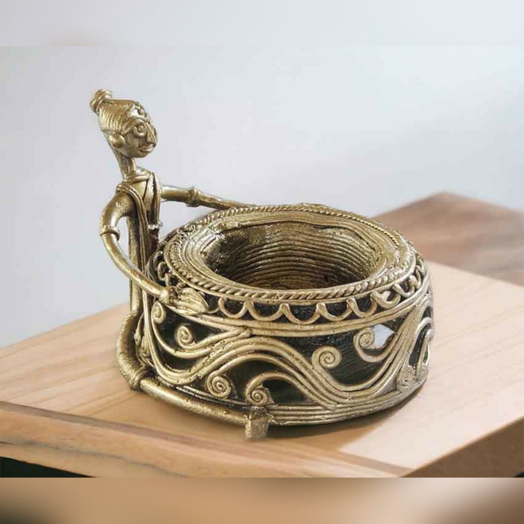 Bengal Dokra Brass Lady Candle Holder - 1