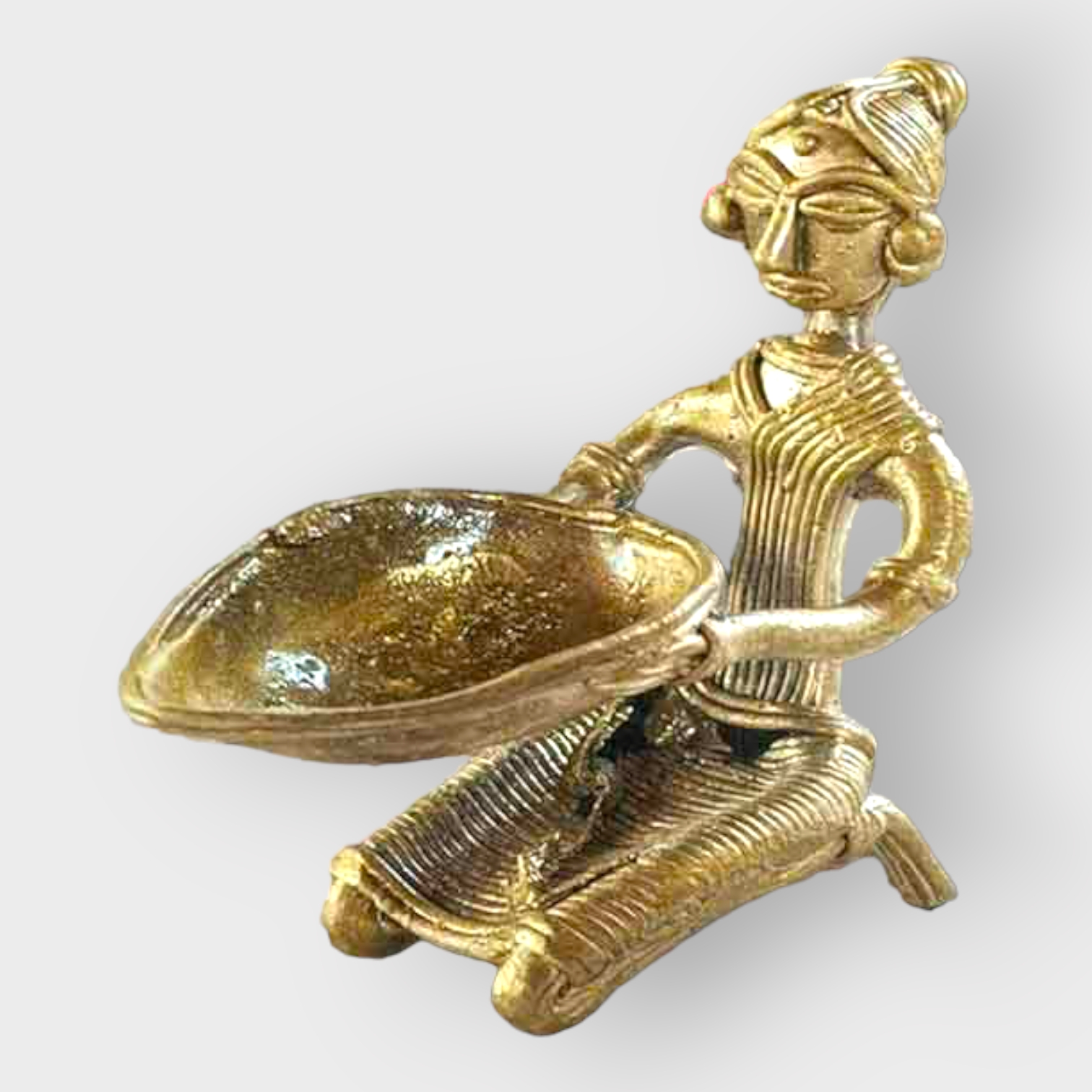 Bengal Dokra Brass Lady Oil Lamp - 1