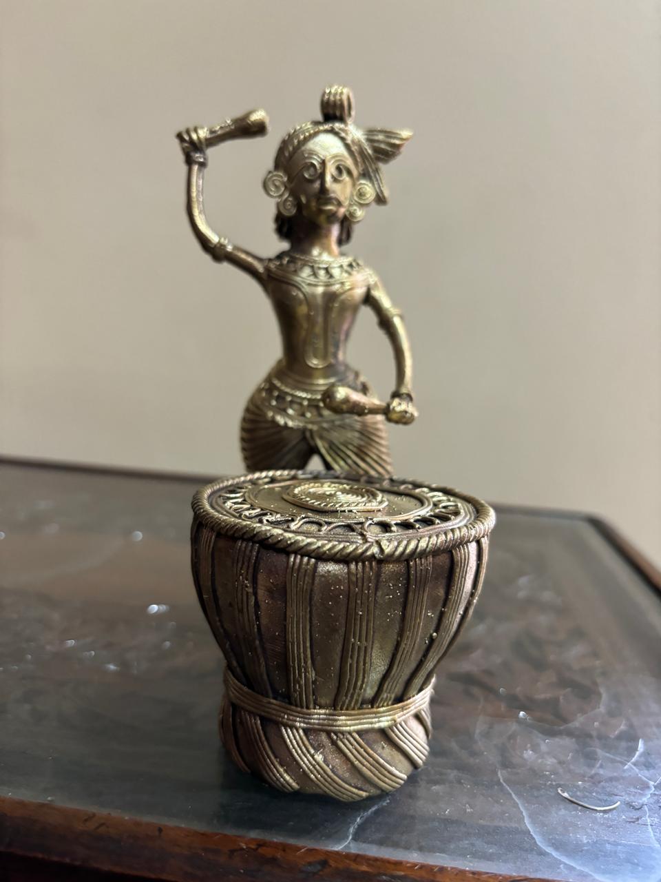 Bengal Dokra Brass Man with Drum