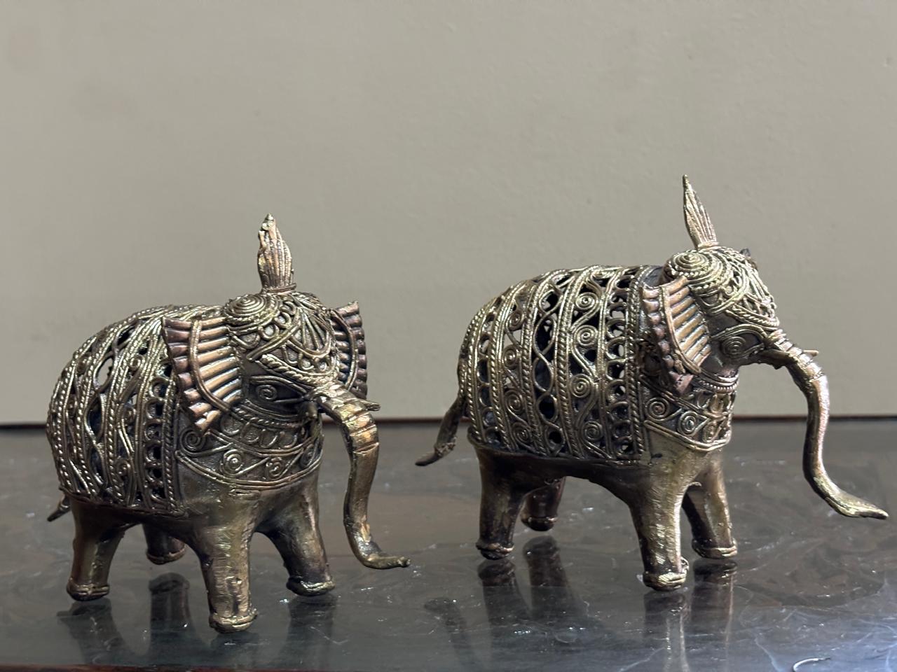 Bengal Dokra Brass Set of 2 Elephants - 0