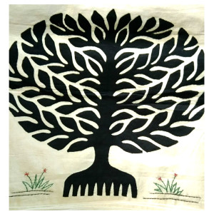 Black Banyan Tree Pipli Appliquie Cushion Cover Single Piece (16