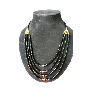 Black Glass Beads 4 Line Necklace Set