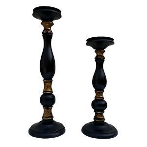 Black With Golden Candle Stand Set Of 2