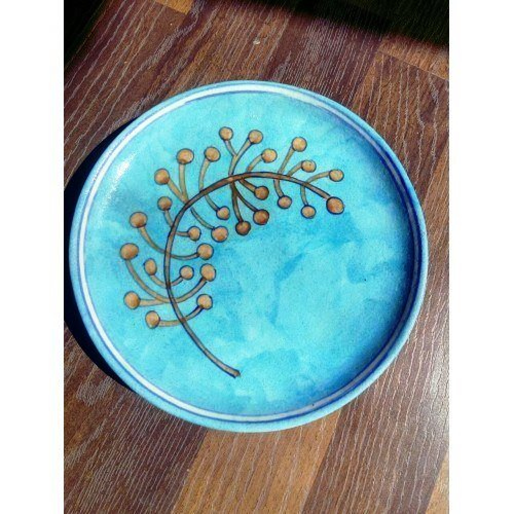 Blue Pottery Of Jaipur Leaf Printed Wall Plate - 0