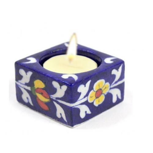 Handmade Beautiful Blue Pottery of Jaipur Candle Stand (Set of 4)