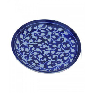 Handmade Blue Colour Plate With Flower Design Blue Pottery Of Jaipur