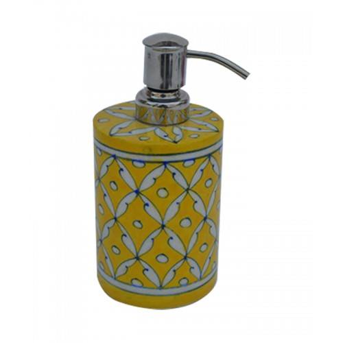 Handmade Yellow Colour Soap Dispenser Blue Pottery Of Jaipur