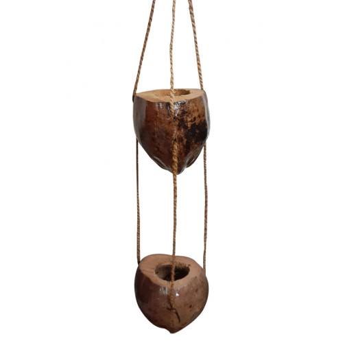 Green Coconut Shell Craft Two Layer Hanging Flower Pot