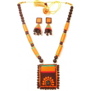 Brown Bankura Panchmura Terracotta Craft Necklace Jewellery Set