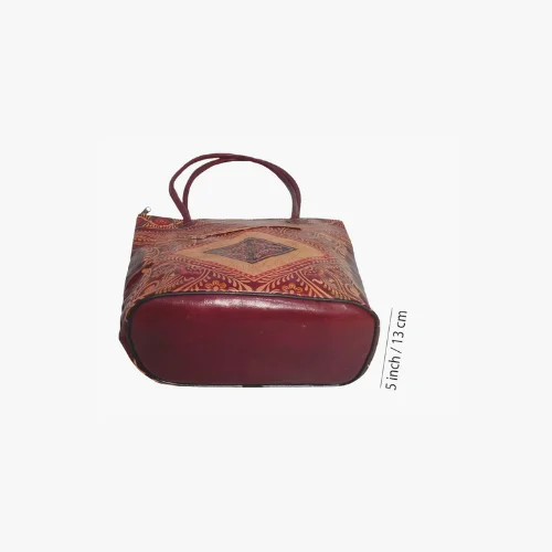 Shantiniketan Genuine Leather Handcrafted Batik Printed Big Size Shopping Bag - 3